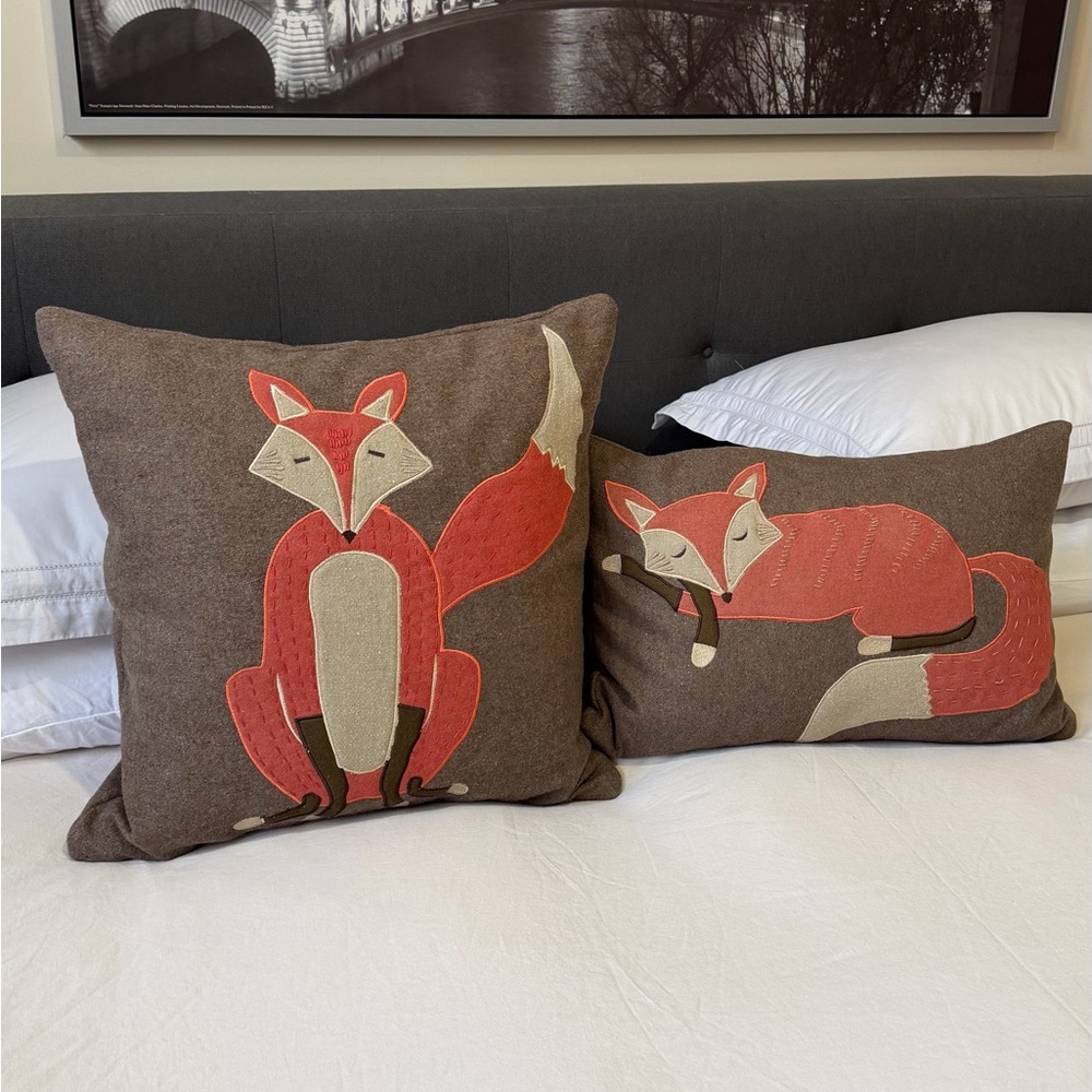 Brown Pillow with Red Fox Design